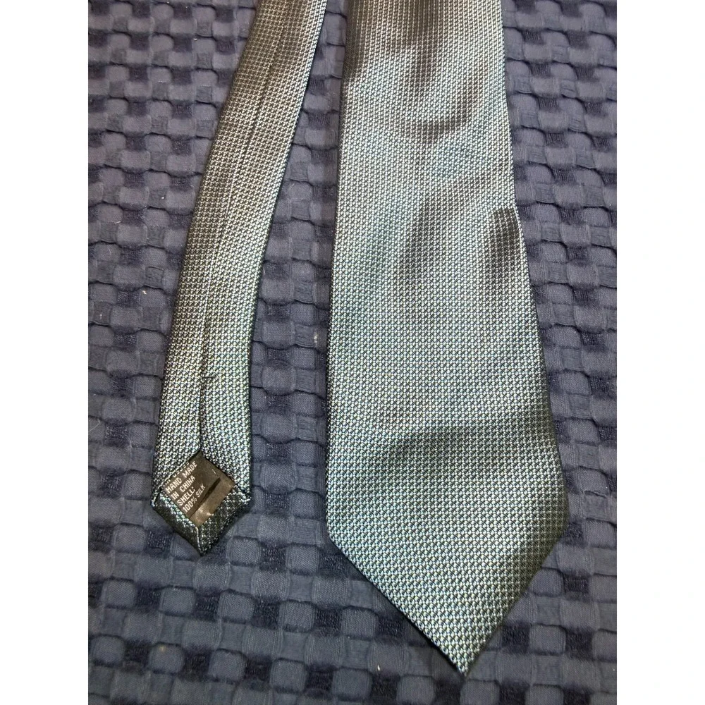 Zanzara Tie 100% Silk Hand Made Blue Teal Geometric Pattern